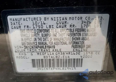 2017 Nissan Versa S z USA, uszkodzony, nr VIN 3N1CN7AP4HL819419